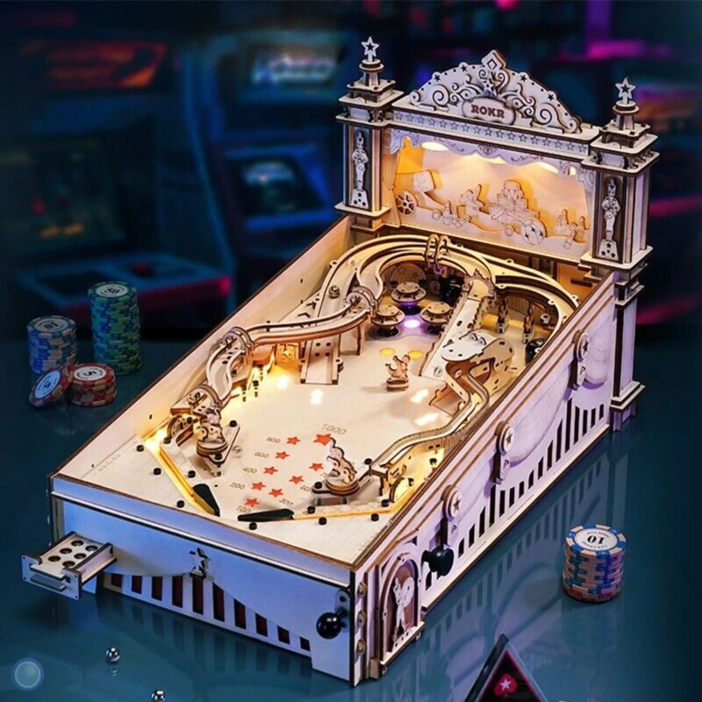 3D Drewniany Automat do Pinballa